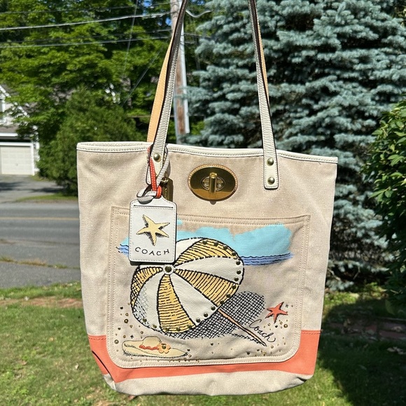Coach Handbags - Coach x Pierre Le Tan 14962 Beach Umbrella Canvas Embellish Tote GUC 2010
